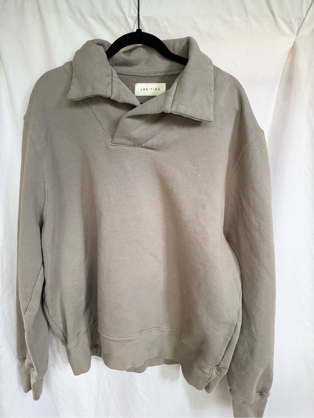 LES TIEN Heavyweight Yacht Cotton Soft Collar Pullover Sweatshirt Neutral Taupe